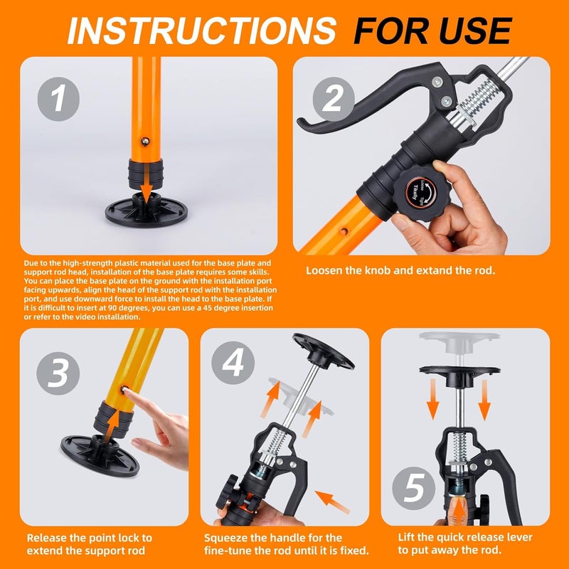 Tikelly Cabinet Jack for Installing Cabinet Support Rod 3rd Hand Support System - Adjustable Pole, Extends 19.29 to 43.30 Inches, Orange, 1 Pack - Image 4